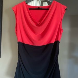 Chaus coral and black top with ruched collar